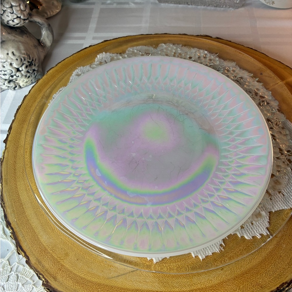 Federal Glass Iridescent moonglow plate